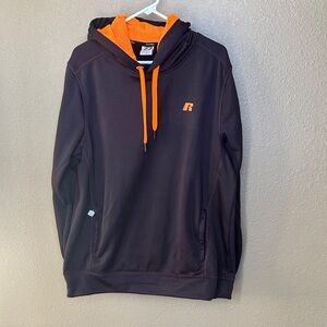 Russell Athletic Dark Hoodie with Bright Orange Details